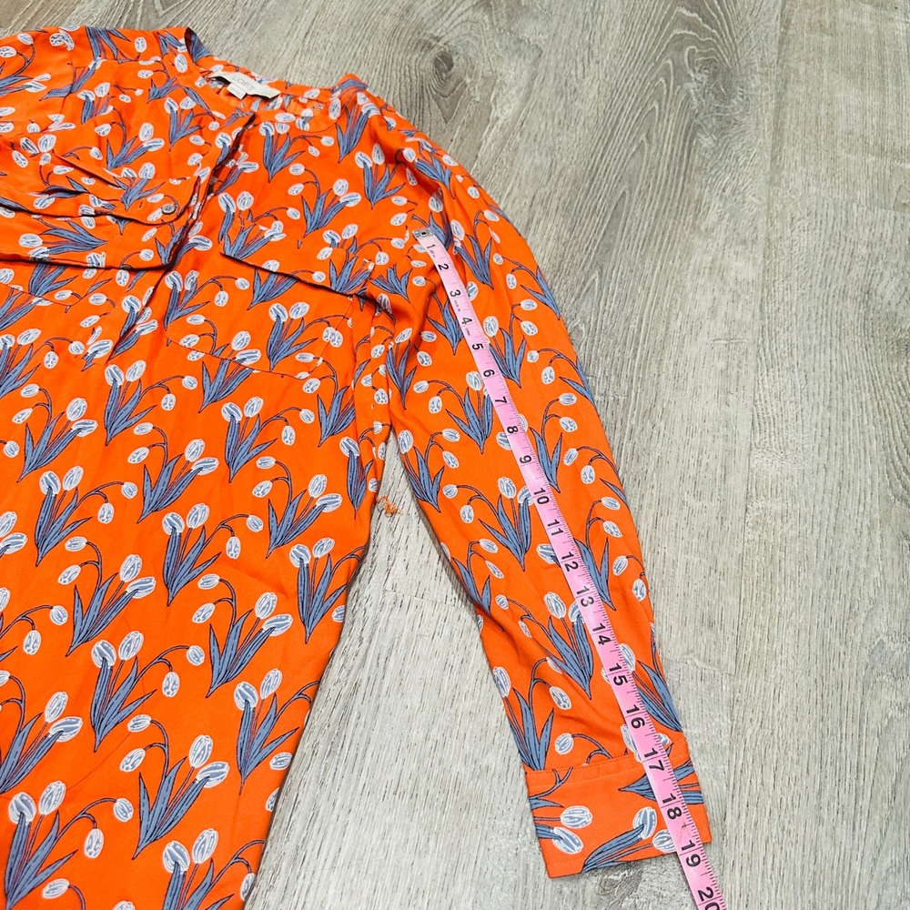 Loft Dress Petites XS Orange Floral Tulip Shirt Dress Long Sleeve Tie Waist XSP - Picture 8 of 16